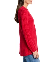 NIC + ZOE Femme Cable Knit Round Neck Long Sleeve Sweater