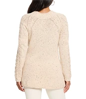 NIC + ZOE Femme Cable Knit Round Neck Long Sleeve Sweater