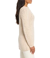 NIC + ZOE Femme Cable Knit Round Neck Long Sleeve Sweater