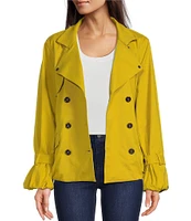 NIC + ZOE Femme Camerelle Twill Notch Lapel Long Sleeve Bubble Hem Trench Jacket