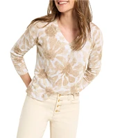 NIC + ZOE Floral Hint Knit V-Neck Long Sleeve Top