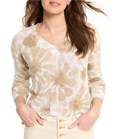 NIC + ZOE Floral Hint Knit V-Neck Long Sleeve Top