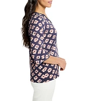 NIC + ZOE Geo Garden V-Neck Elbow Sleeve Fringe Tee