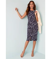 NIC + ZOE Geo Pebble Knit Boat Neck Sleeveless Side Ruche Dress