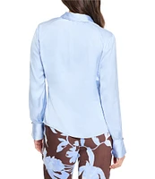 NIC + ZOE Glossy Crinkle Collar Neck Long Sleeve Button Front Shirt