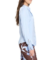 NIC + ZOE Glossy Crinkle Collar Neck Long Sleeve Button Front Shirt