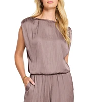 NIC + ZOE Glossy Sheen Boat Neck Ruched Shoulder Coordinating Sleeveless Top