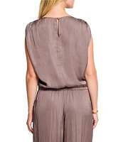 NIC + ZOE Glossy Sheen Boat Neck Ruched Shoulder Coordinating Sleeveless Top