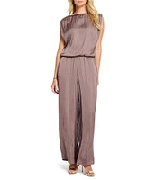 NIC + ZOE Glossy Sheen Boat Neck Ruched Shoulder Coordinating Sleeveless Top