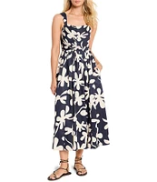 NIC + ZOE Glowing Flower Sarah Square Neck Sleeveless Fit-And-Flare Midi Dress