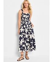 NIC + ZOE Glowing Flower Sarah Square Neck Sleeveless Fit-And-Flare Midi Dress