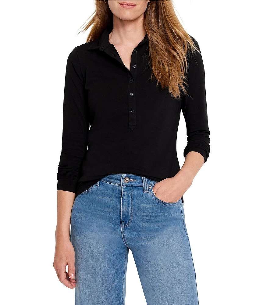 NIC + ZOE Half Button Point Collar Long Sleeve Polo Top