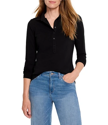 NIC + ZOE Half Button Point Collar Long Sleeve Polo Top