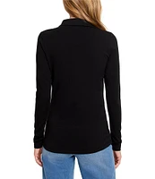 NIC + ZOE Half Button Point Collar Long Sleeve Polo Top