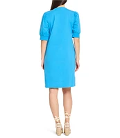 NIC + ZOE Henley Split V-Neck Elbow Puff Sleeve Dress