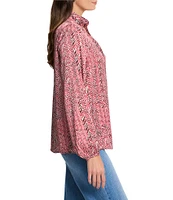 NIC + ZOE Herringbone Stand Collar Split V-Neck Long Sleeve Top