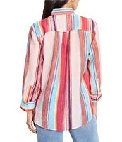 NIC + ZOE Horizon Breeze Stripe Print Point Collar Bracelet Sleeve Button Front Shirt