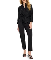 NIC + ZOE Iconic Woven Point Collar V-Neck 3/4 Sleeve Tie Front Shirt