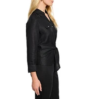 NIC + ZOE Iconic Woven Point Collar V-Neck 3/4 Sleeve Tie Front Shirt