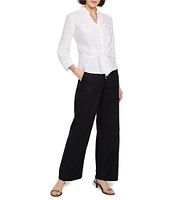 NIC + ZOE Iconic Woven Point Collar V-Neck 3/4 Sleeve Tie Front Shirt