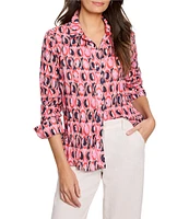 NIC + ZOE Ikat Rings Collar V-Neck Long Sleeve Button Front Shirt
