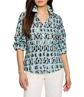 NIC + ZOE Ikat Rings Collar V-Neck Long Sleeve Button Front Shirt