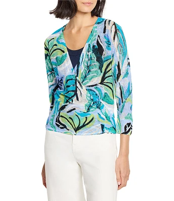 NIC + ZOE Island Beat 4-Way Linen Blend Knit Open Front 3/4 Sleeve Cardigan