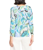 NIC + ZOE Island Beat Print V-Neck Bracelet Sleeve Sweater