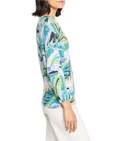 NIC + ZOE Island Beat Print V-Neck Bracelet Sleeve Sweater