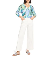 NIC + ZOE Island Beat Print V-Neck Bracelet Sleeve Sweater