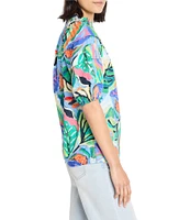 NIC + ZOE Island Tropical Beat Smocked Neck Pleated Short Puff Sleeve Top