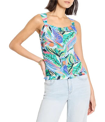 NIC + ZOE Island Beat Smocked Scoop Neck Sleeveless Ruffle Tank