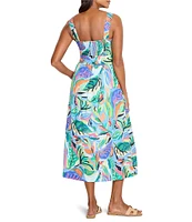 NIC + ZOE Island Tropical Beat Sophie Square Neck Sleeveless Fit-And-Flare Midi Dress