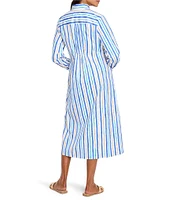 NIC + ZOE Jamie Oasis Stripe Print Point Collar Long Sleeve Shirt Dress