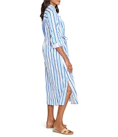 NIC + ZOE Jamie Oasis Stripe Print Point Collar Long Sleeve Shirt Dress