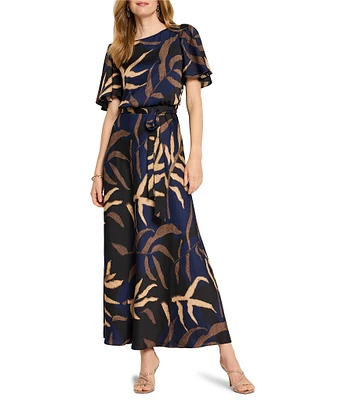 NIC + ZOE Jeni Midnight Fern Boat Neck Short Flutter Sleeve Maxi Dress