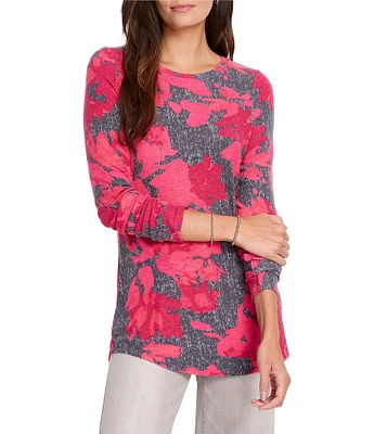 NIC + ZOE Jersey Knit Shadow Floral Round Neck Long Sleeve Top