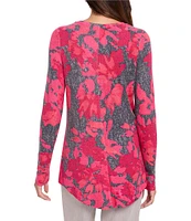 NIC + ZOE Jersey Knit Shadow Floral Round Neck Long Sleeve Top