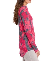 NIC + ZOE Jersey Knit Shadow Floral Round Neck Long Sleeve Top