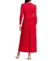 NIC + ZOE Kira Sweater Knit Funnel Neck Crinkle Woven Maxi Dress