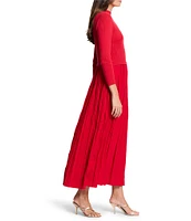 NIC + ZOE Kira Sweater Knit Funnel Neck Crinkle Woven Maxi Dress