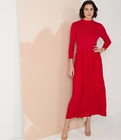 NIC + ZOE Kira Sweater Knit Funnel Neck Crinkle Woven Maxi Dress