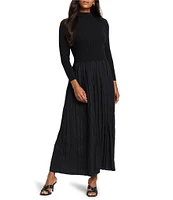 NIC + ZOE Kira Sweater Knit Funnel Neck Crinkle Woven Maxi Dress