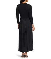 NIC + ZOE Kira Sweater Knit Funnel Neck Crinkle Woven Maxi Dress