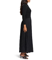 NIC + ZOE Kira Sweater Knit Funnel Neck Crinkle Woven Maxi Dress