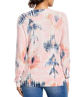 NIC + ZOE Knit Abstract Floral Print V-Neck Long Sleeve Sweater