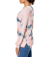 NIC + ZOE Knit Abstract Floral Print V-Neck Long Sleeve Sweater