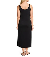 NIC + ZOE Knit Button Scoop Neck Sleeveless Sheath Midi Dress