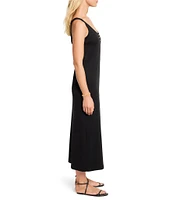 NIC + ZOE Knit Button Scoop Neck Sleeveless Sheath Midi Dress