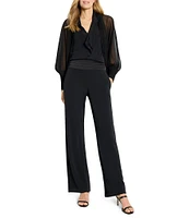 NIC + ZOE Knit Crepe Cummerbund Wide Leg Pants